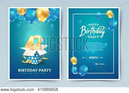 42th Years Birthday Vector Invitation Double Card. Forty Two Years Wedding Anniversary Celebration B