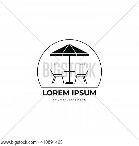 Terrace Cafe Outdoor Logo Vector Illustration Design Line Art