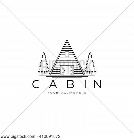 Forest Cabin House Logo Vector Illustration Design Line Linear Icon