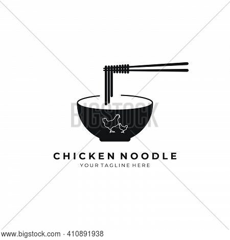 Chicken Noodle Logo Vector Illustration Design Vintage Icon Template