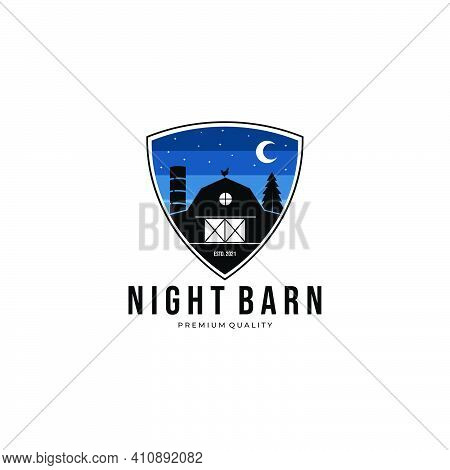Night Forest Wooden Barn House Logo Vector Illustration Design Vintage