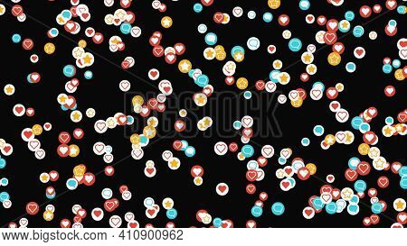 Abstract Small Social Nets Signs, Likes, Messages, And Favorite Icons. Animation. Cloud Of Colorful 