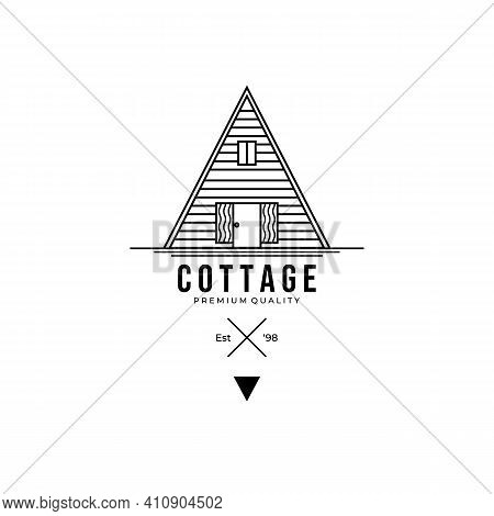 Wooden Cottage Logo Vector Illustration Design Line Art Template Icon