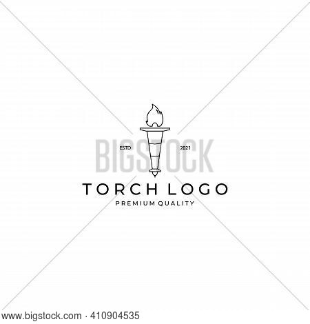 Icon Torch Logo Vector Illustration Design Line Art Linear Template