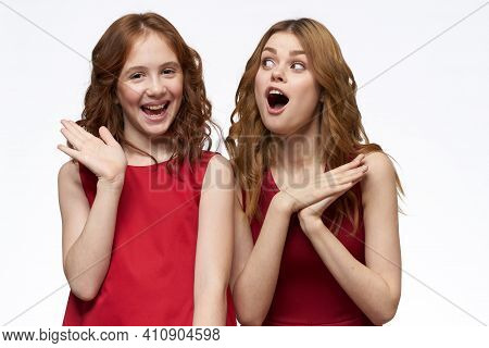 Cheerful Mom And Daughter Hugs Joy Lifestyle Family Light Background