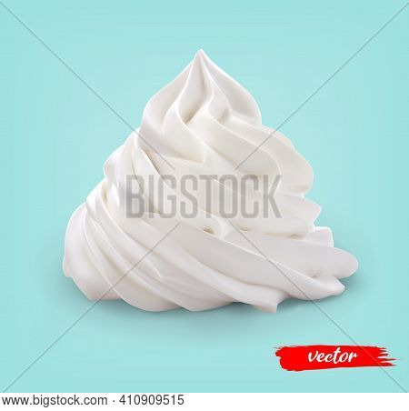Whipped Cream Swirl Isolated On White Background. 3d Realistic Vector Illustration Of Whipped Cream.