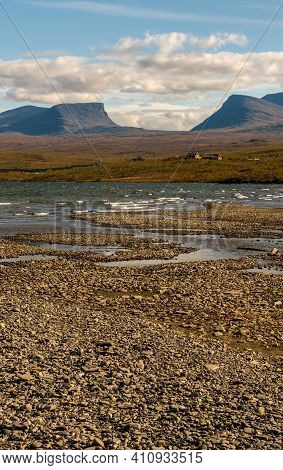 Autumn Landscape With Tornetrask Lake And U-shaped Valley Named Lapporten (the Lapponian Gate). Nort