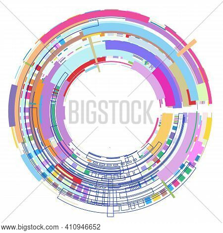 Circle With Colored Geometric Shapes On White Background