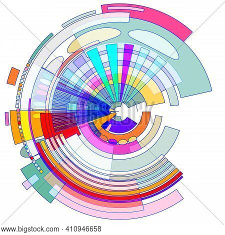 Circle With Colored Geometric Shapes On White Background