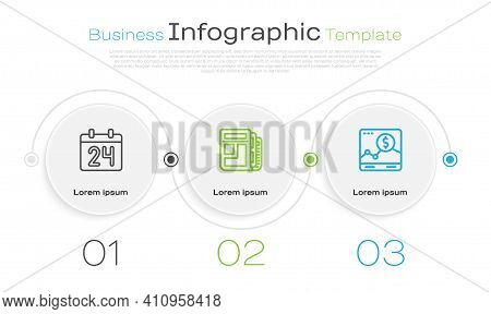 Set Line Calendar, Stock Market News And Website With Growth Graph. Business Infographic Template. V