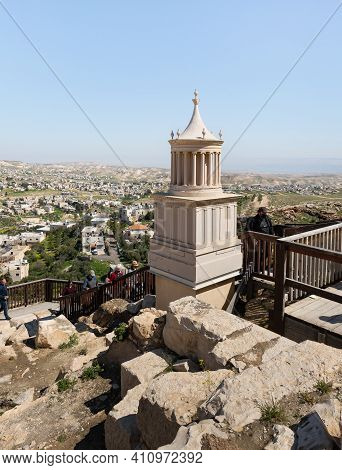 Jerusalem, Israel, February 27, 2021 : The Restored Model Of The Mausoleum, In Which King Herod Was 