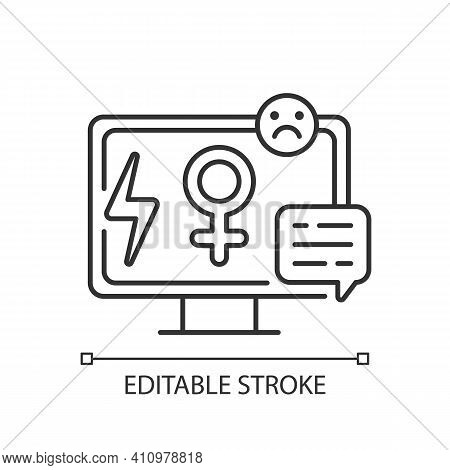 Media Sexism Linear Icon. Struggle For Women Rights. Equalization Of The Rights Of Women And Men.thi