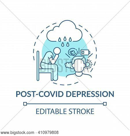 Post-covid Depression Concept Icon. Mental Health Issue Idea Thin Line Illustration. Stress Disorder
