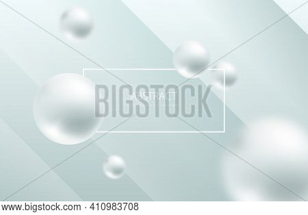 Abstract Sphere White Background. Pearly Balls On Light Blue Volume Geometric Backdrop. Rectangular