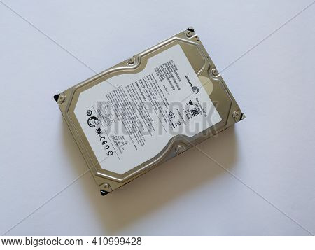 Bosnia And Herzegovina-june 28, 2020: Computer Part For Data Storage, Hard Disc Drive (hdd) Isolated