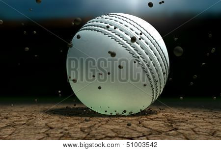 Cricket Ball Striking Ground With Particles At Night