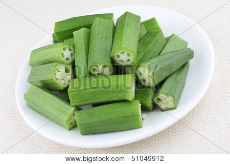 Sliced Okra on a white plate