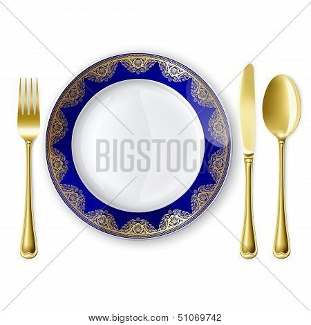 Plate With Spoon, Knife And Fork