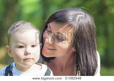 Mother And Her Son Together Outdoors
