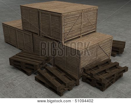 3d render wooden case isolated