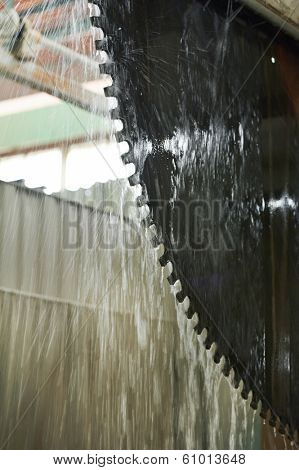 Huge disc saw industrial equipment for granite or marble cutting at manufactur? shop