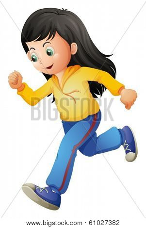 Illustration of a cute lady running on a white background