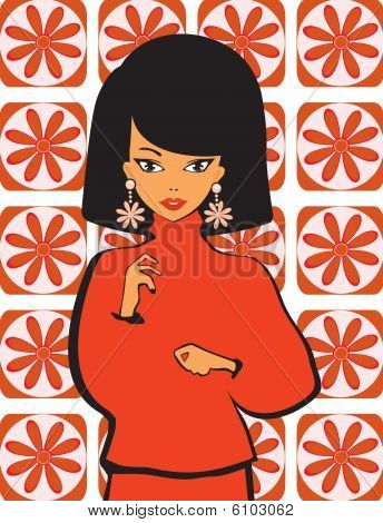 Ragazza astratta su un ornamento floreale