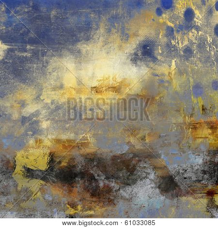 art abstract acrylic background in blue, yellow, grey and brown colors