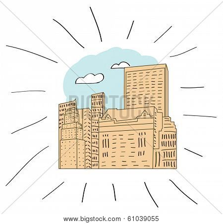 new york, part of central park - hand drawn vector illustration for magazine or newspaper
