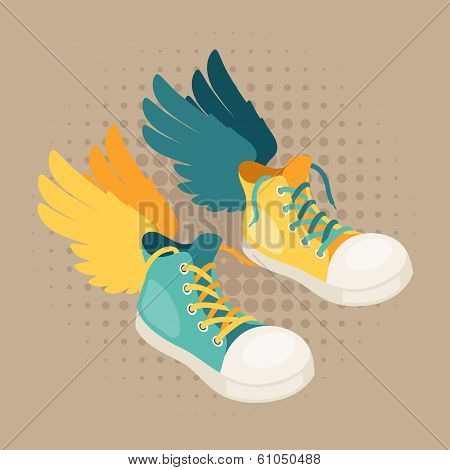 Design with sneakers and wings in hipster style.