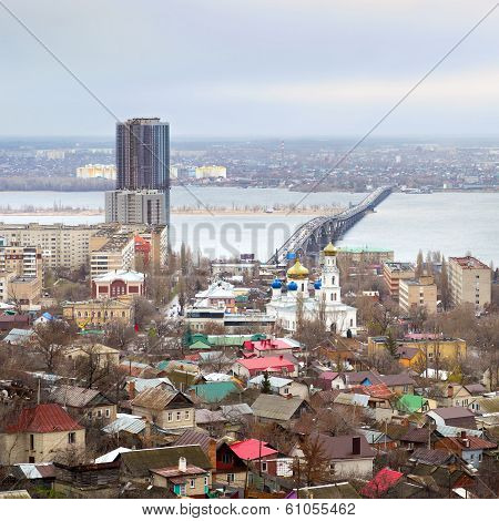 Saratov. Russia. Road Bridge Over River Volga