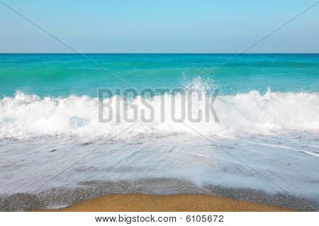 Sky, Sea, Waves And Sandy Beach.