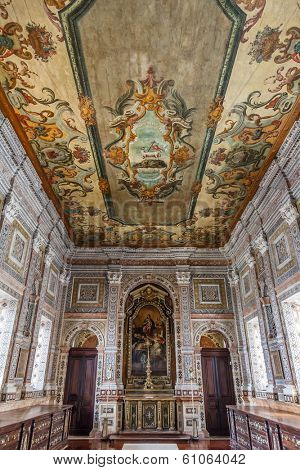 Lisbon, Portugal - September 15, 2013: 18th century painted ceiling of the baroque Sacristy. Sao Vicente de Fora Monastery. Very important monument of Lisbon, Portugal.