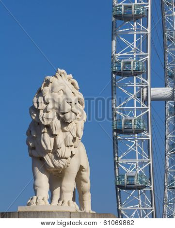 Lion Sculture And The London Eye