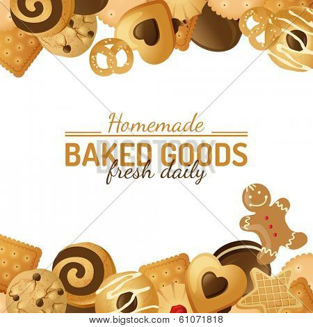 bright background with different cookies