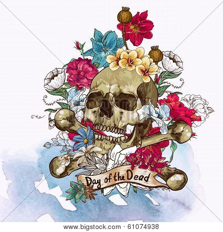 Skull and Flowers Vector Illustration