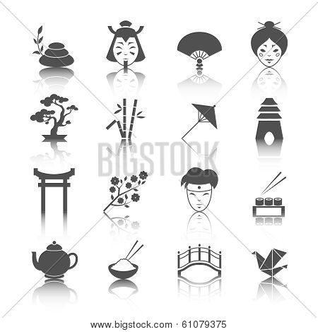 Japanese culture icons set