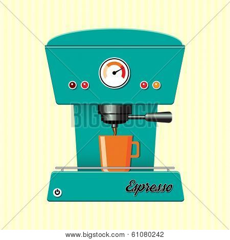 Retro style coffee maker on candy-stripe background. EPS10 vector format