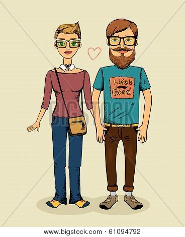 vector hipsters couple