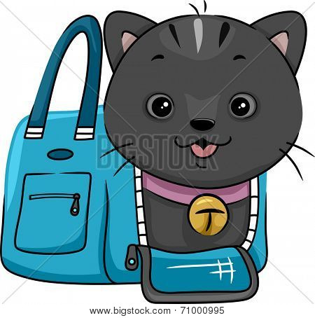 Illustration Featuring a Cat Peeking From a Cat Carrier