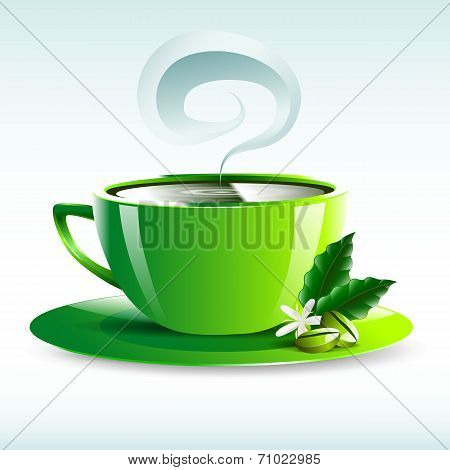 Vector Illustration Of A Green Cup Of Hot Coffee Grain Pairs