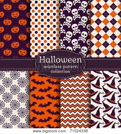 Halloween Seamless Patterns. Vector Set.