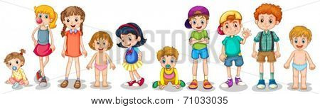 Illustration of different stages of boys and girls