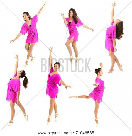 Beautiful young ballerina in pink dress isolated on white