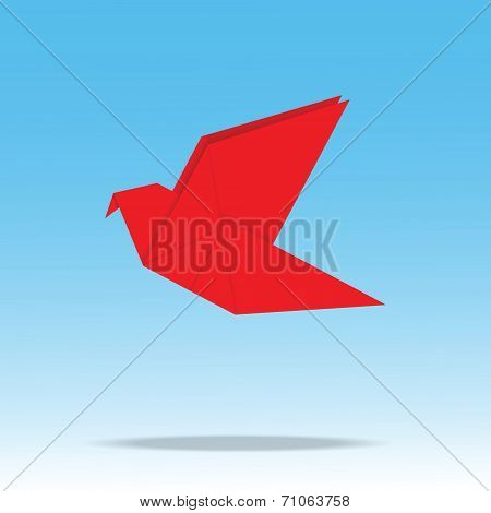 Origami Paper Bird On Blue Background