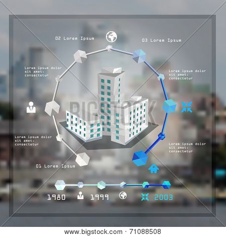 Polygon buildings infographic concept and charts vector illustration 