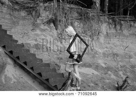 girl walking on stairs