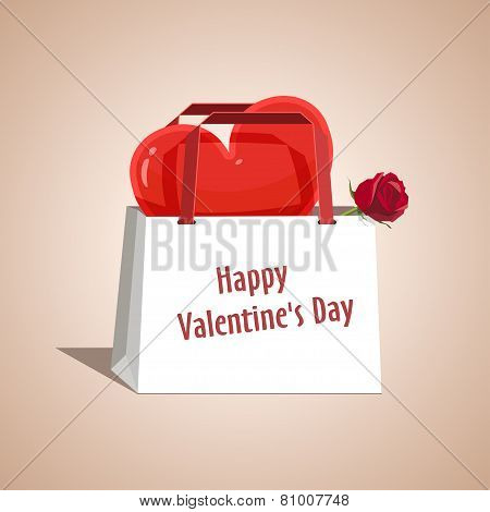 Vector. Package with heart and rose on Valentines Day.