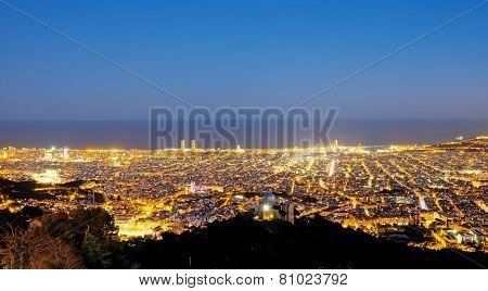 View of barcelona at night