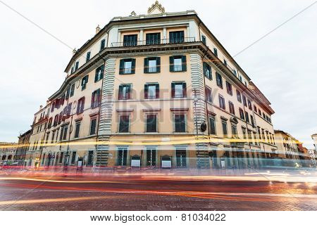 Light Of Car Traffic On Piazza D'aracoeli